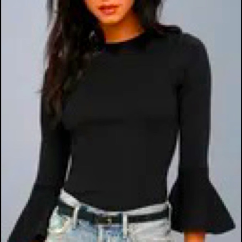 Lulus Black Flounce Sleeve Sweater Top